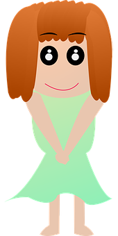 Animated Girlin Green Dress PNG