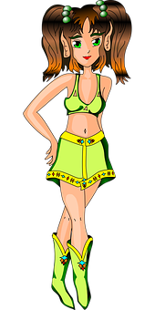 Animated Girlin Green Outfit PNG