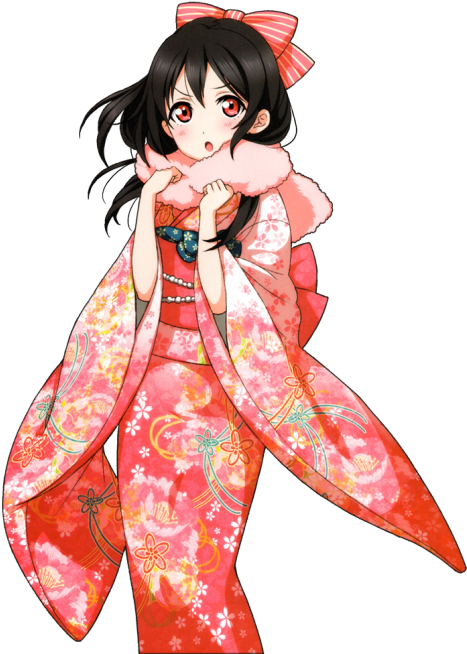 Animated Girlin Pink Kimono PNG