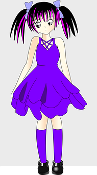 Animated Girlin Purple Dress PNG