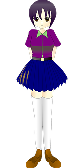 Animated Girlin Purpleand Blue Outfit PNG