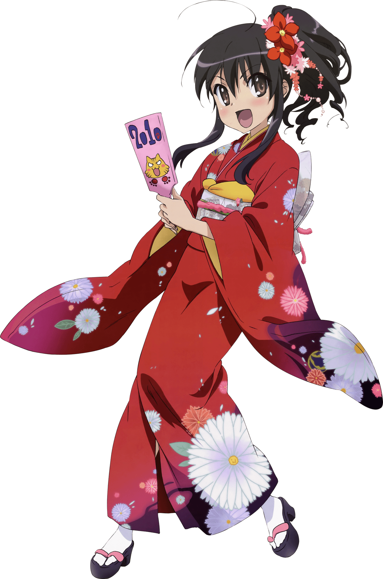 Animated Girlin Red Kimono PNG