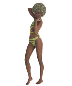 Animated Girlin Striped Bikini PNG