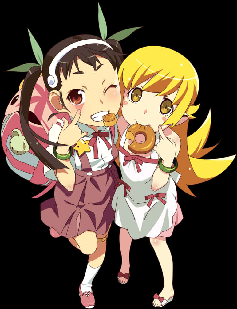 Animated Girls Eating Donuts PNG