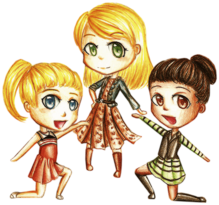 Animated Girls Trio Drawing.png PNG