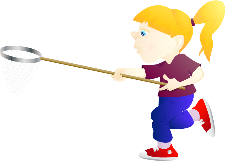 Animated Girlwith Butterfly Net PNG