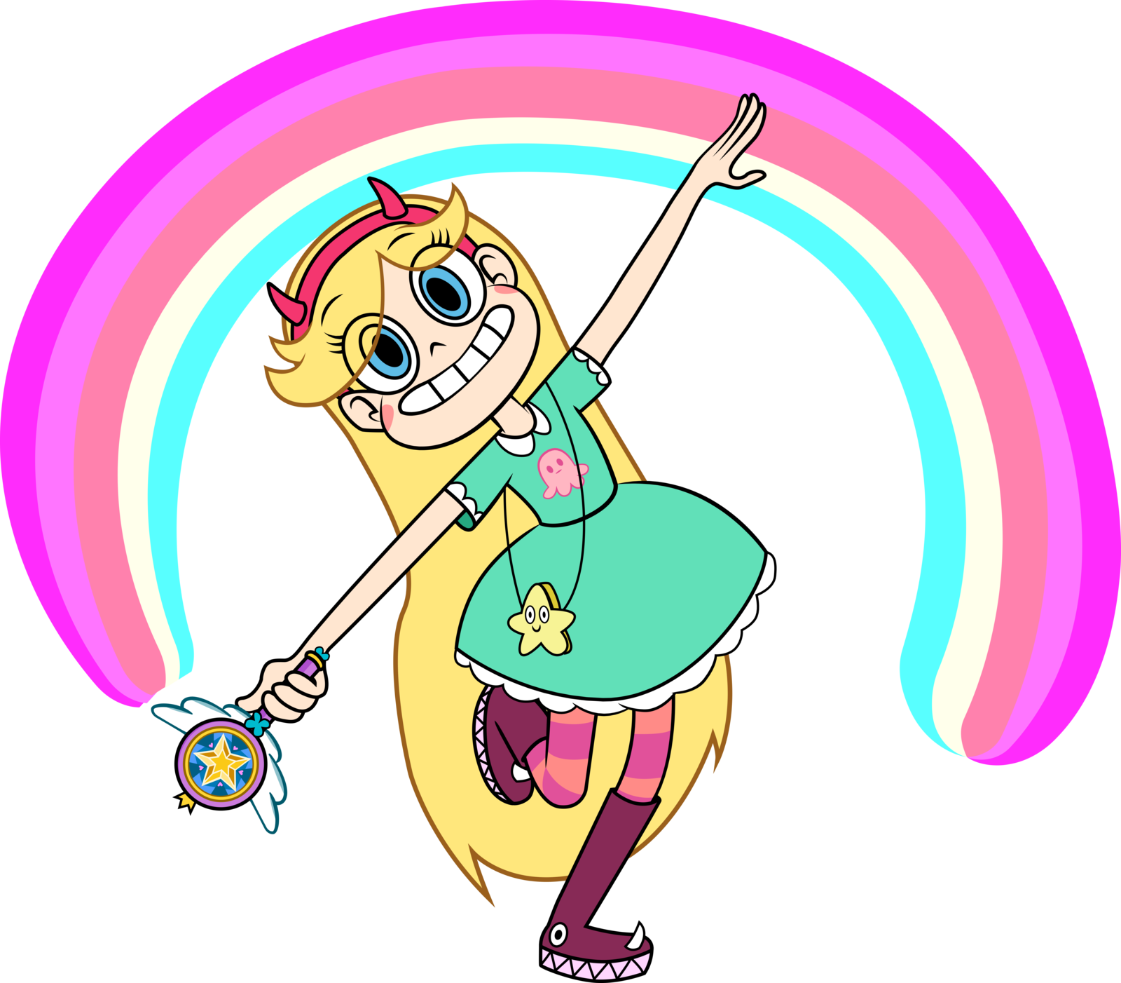 Animated Girlwith Magic Wandand Rainbow PNG