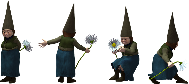 Animated Gnome With Flower Sequence PNG