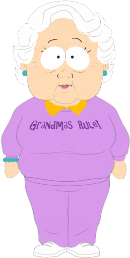 Animated Grandma Character Purple Outfit PNG
