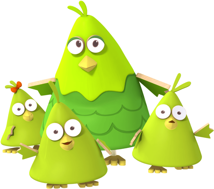 Animated Green Bird Family PNG