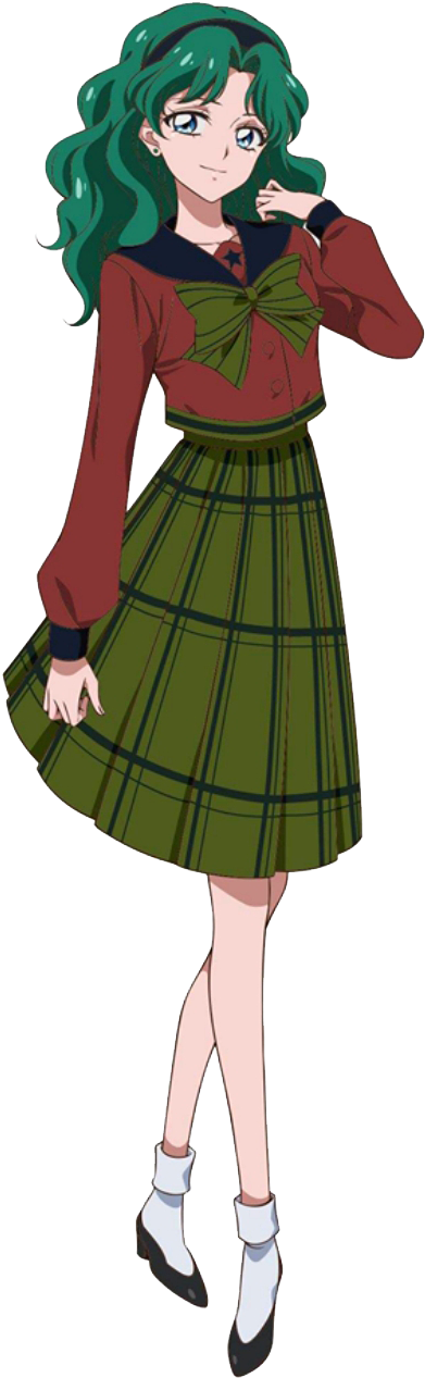 Animated Green Haired Girlin School Uniform PNG