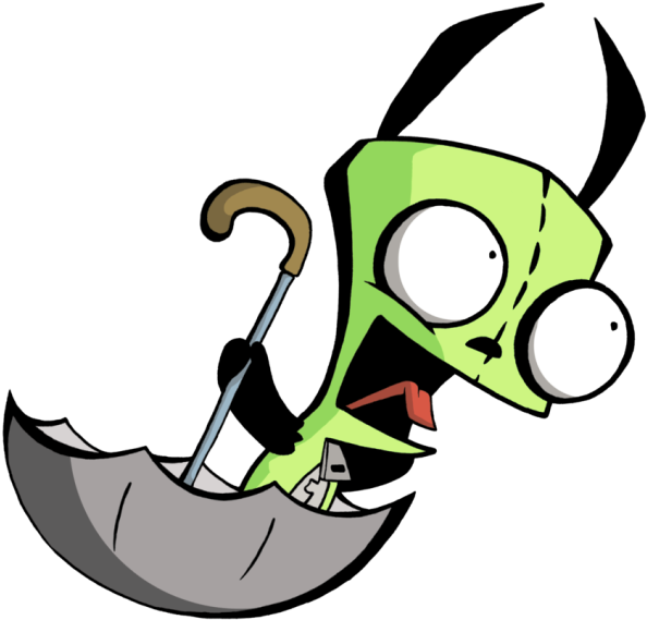 Animated Green Robot With Umbrella PNG