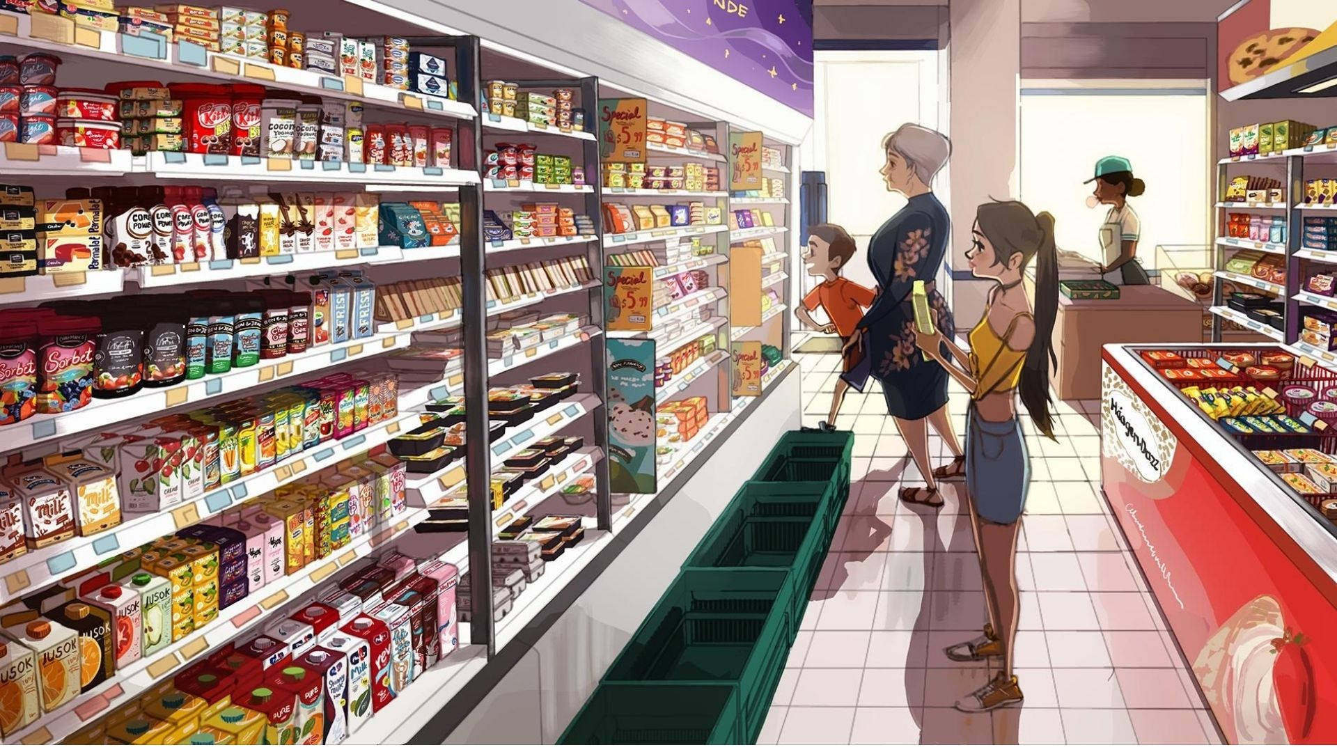 Download Anime Convenience Store Top View Wallpaper | Wallpapers.com