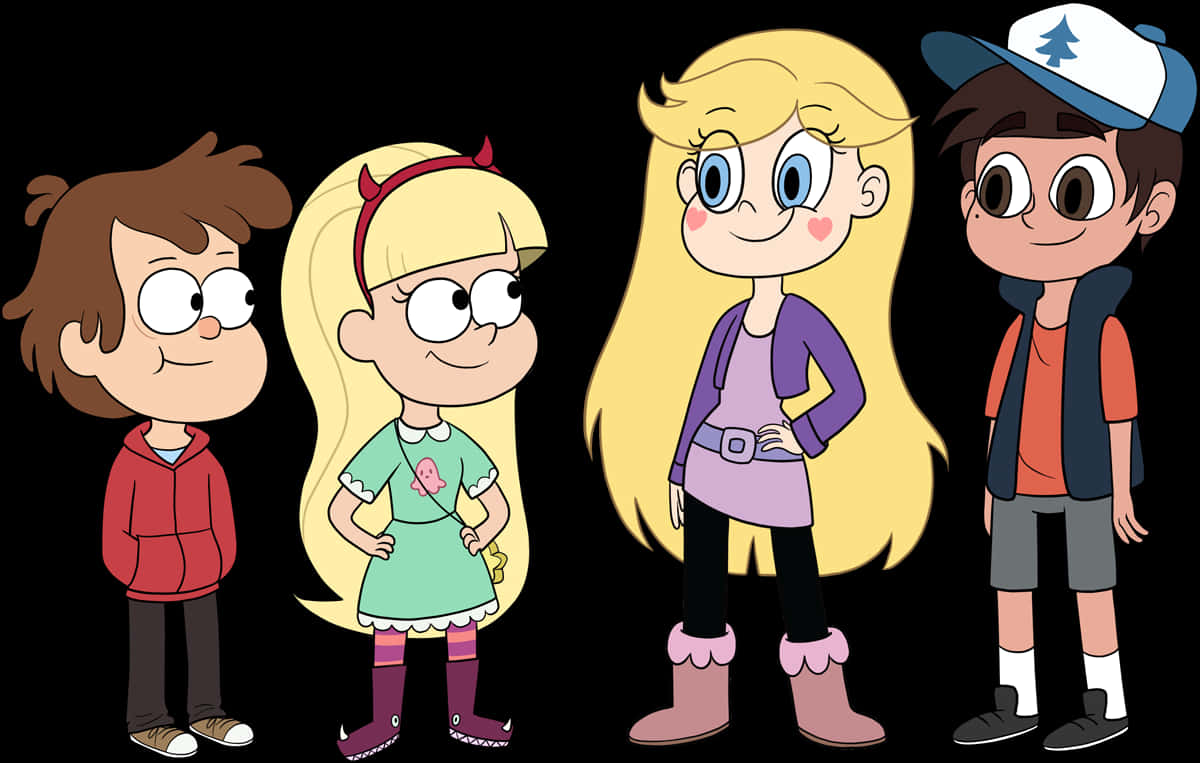 Animated Groupof Four Characters PNG