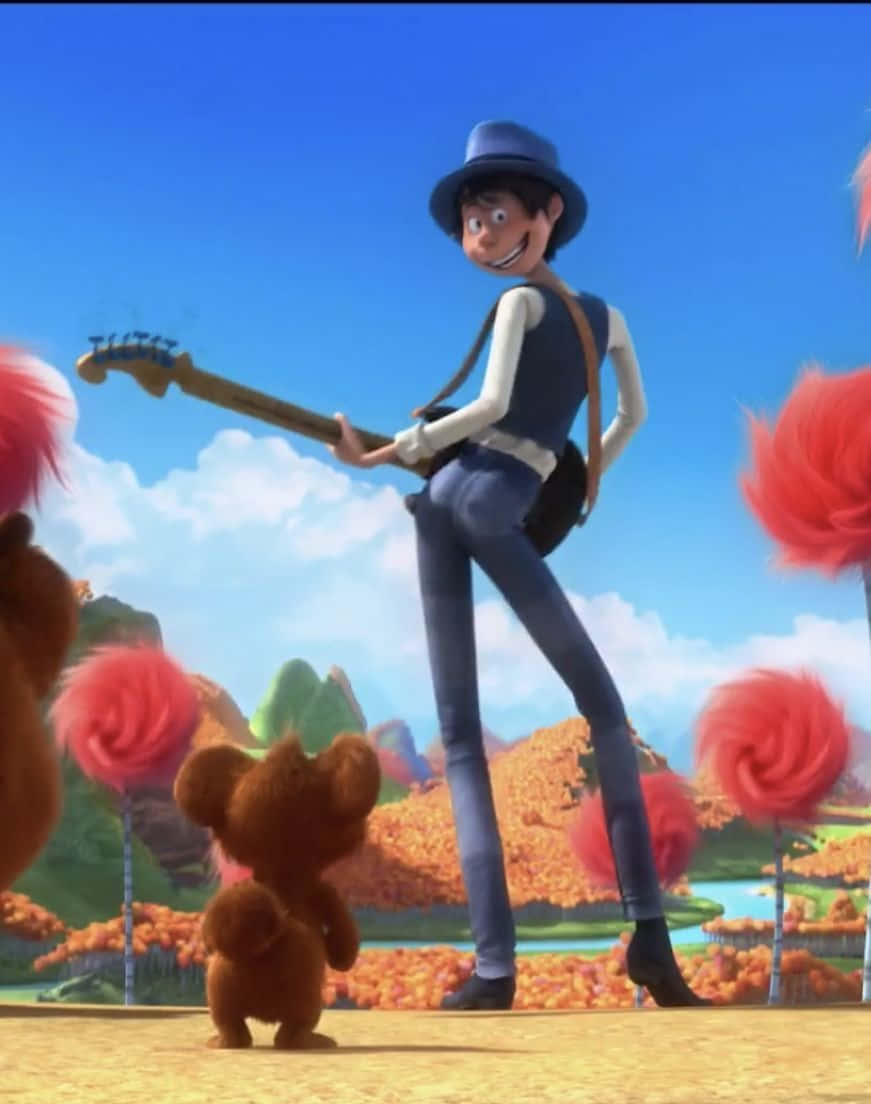Animated Guitarist With Bear Audience Wallpaper
