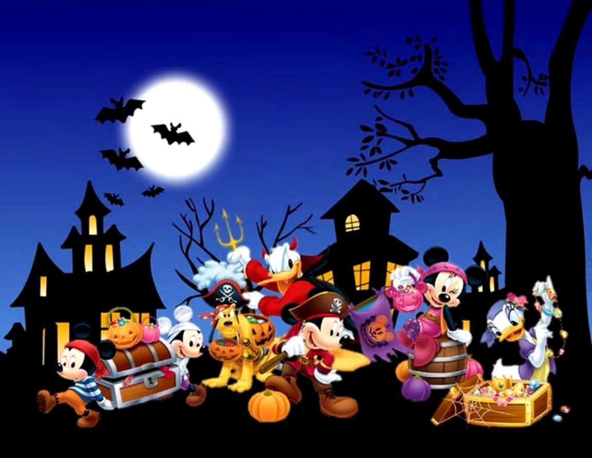 A Colorful Animated Halloween Scene Wallpaper