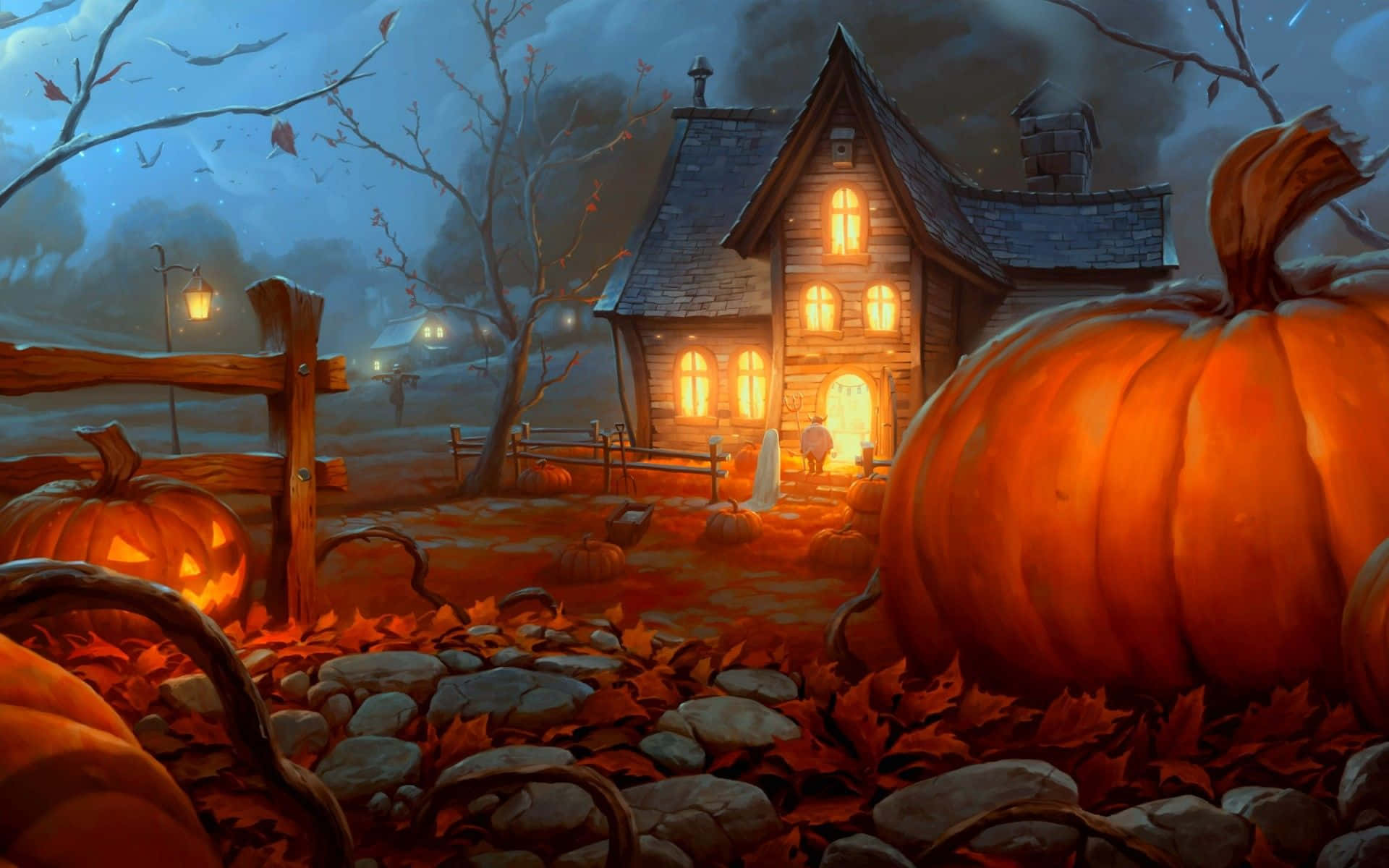Animeret Halloween Lys Hus tema Wallpaper