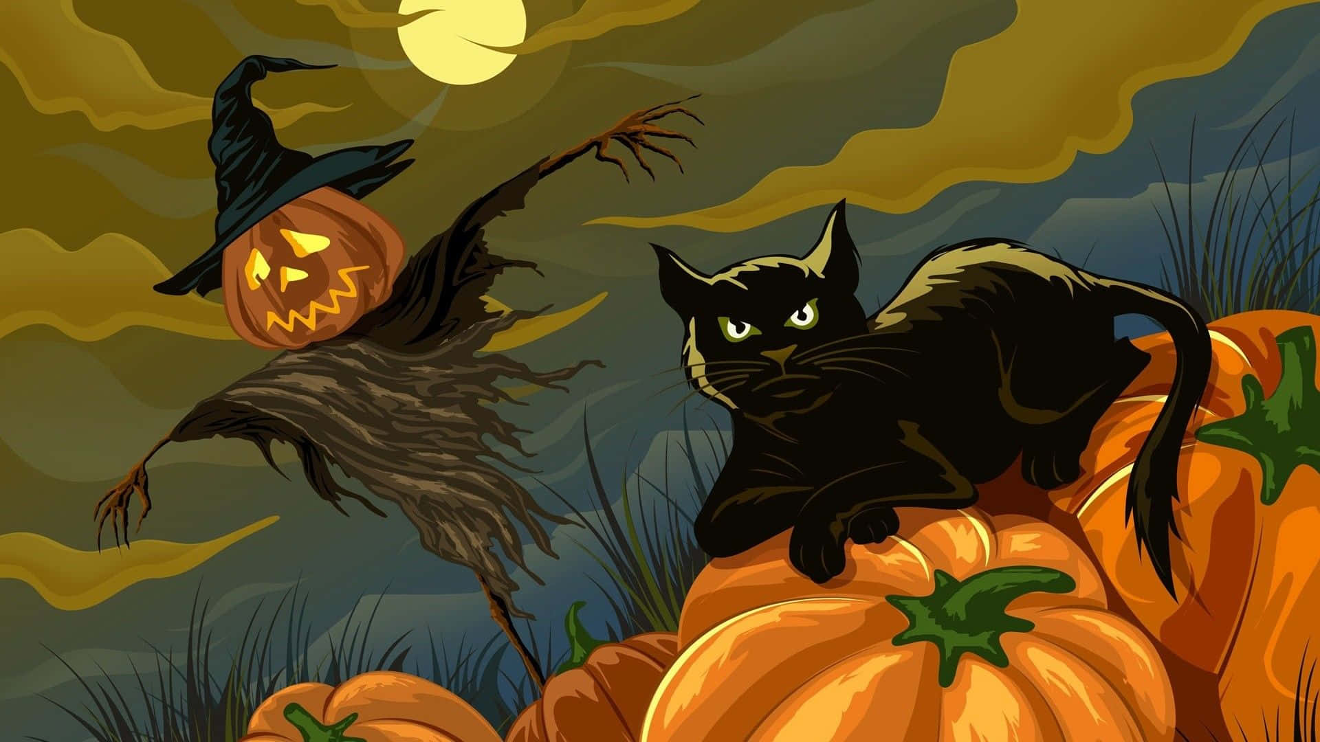 Gatonegro Animado De Halloween Fondo de pantalla