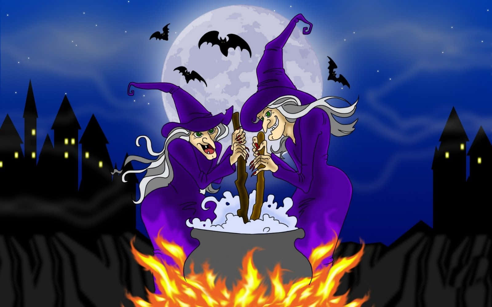A Spooky Animated Halloween Scene Wallpaper