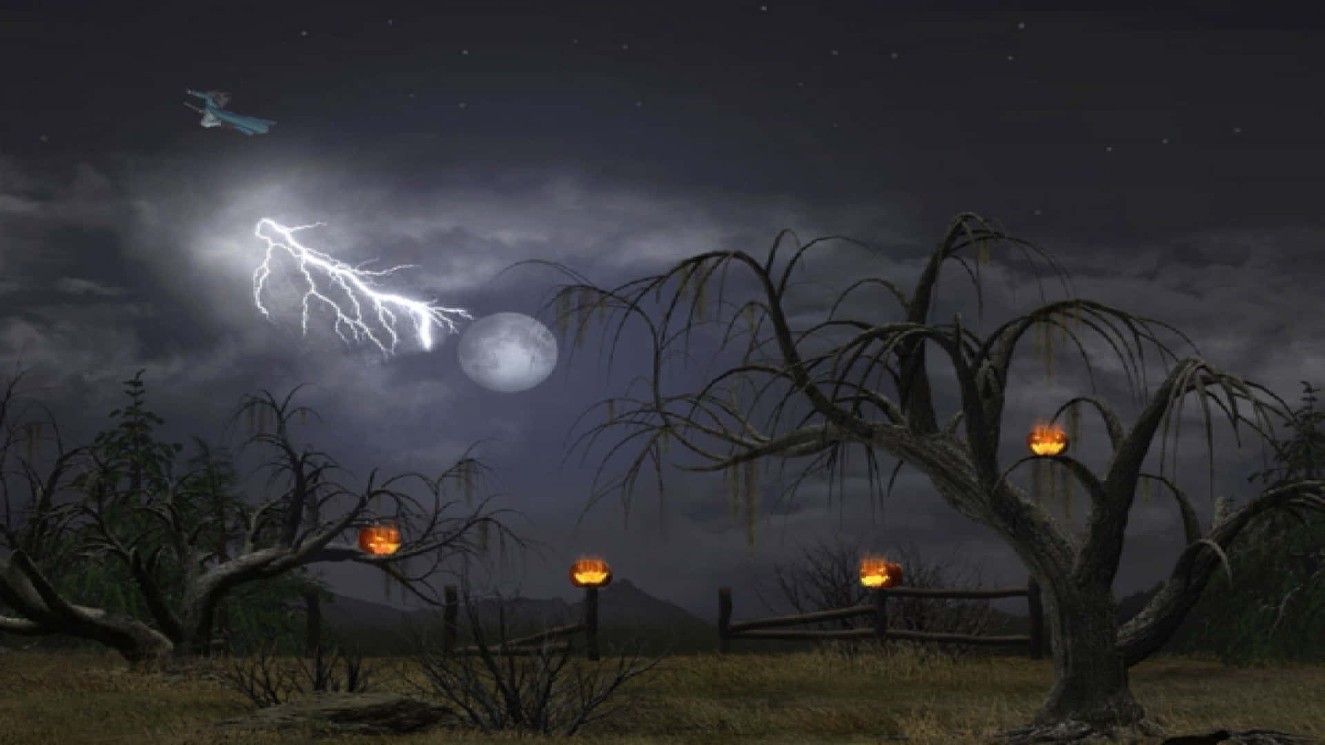 Animated Halloween Dark Trees Wallpaper