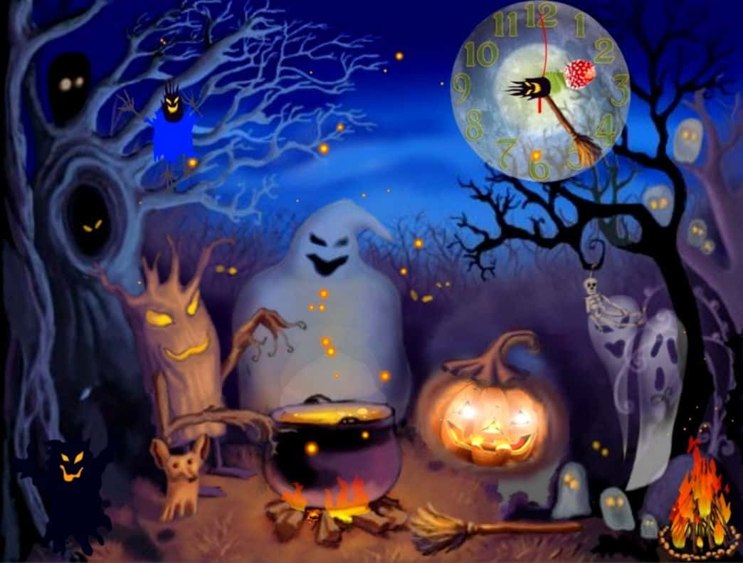 Welcome the spooky season with our Animated Halloween wallpaper! Wallpaper