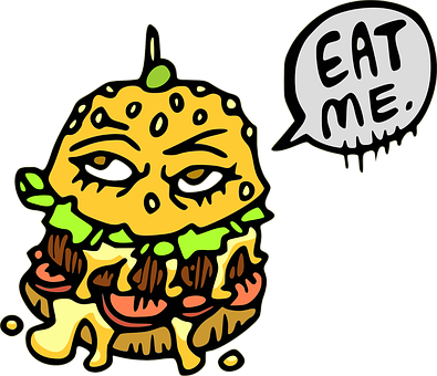 Animated Hamburger Character Eat Me Bubble PNG