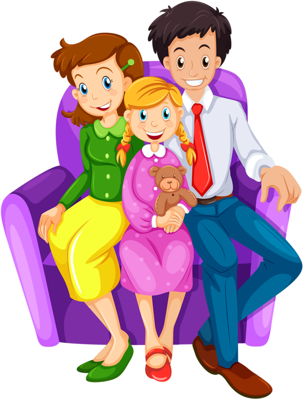 Animated Happy Family Sitting Together PNG