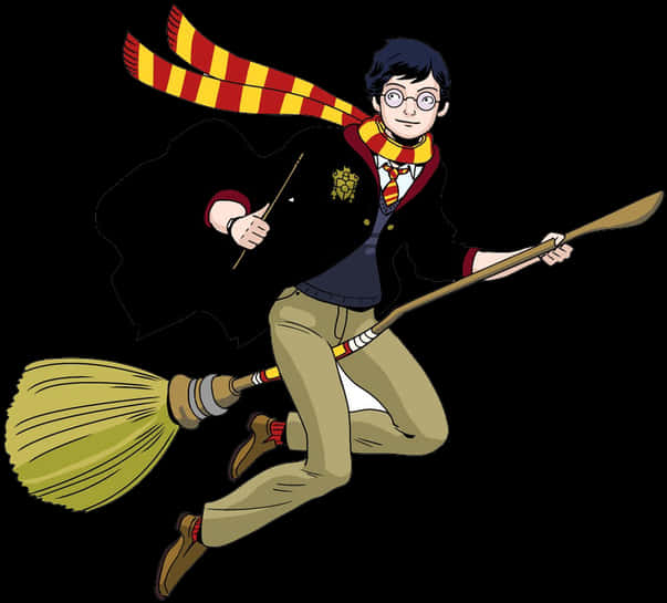 Animated Harry Potter Flyingon Broomstick PNG