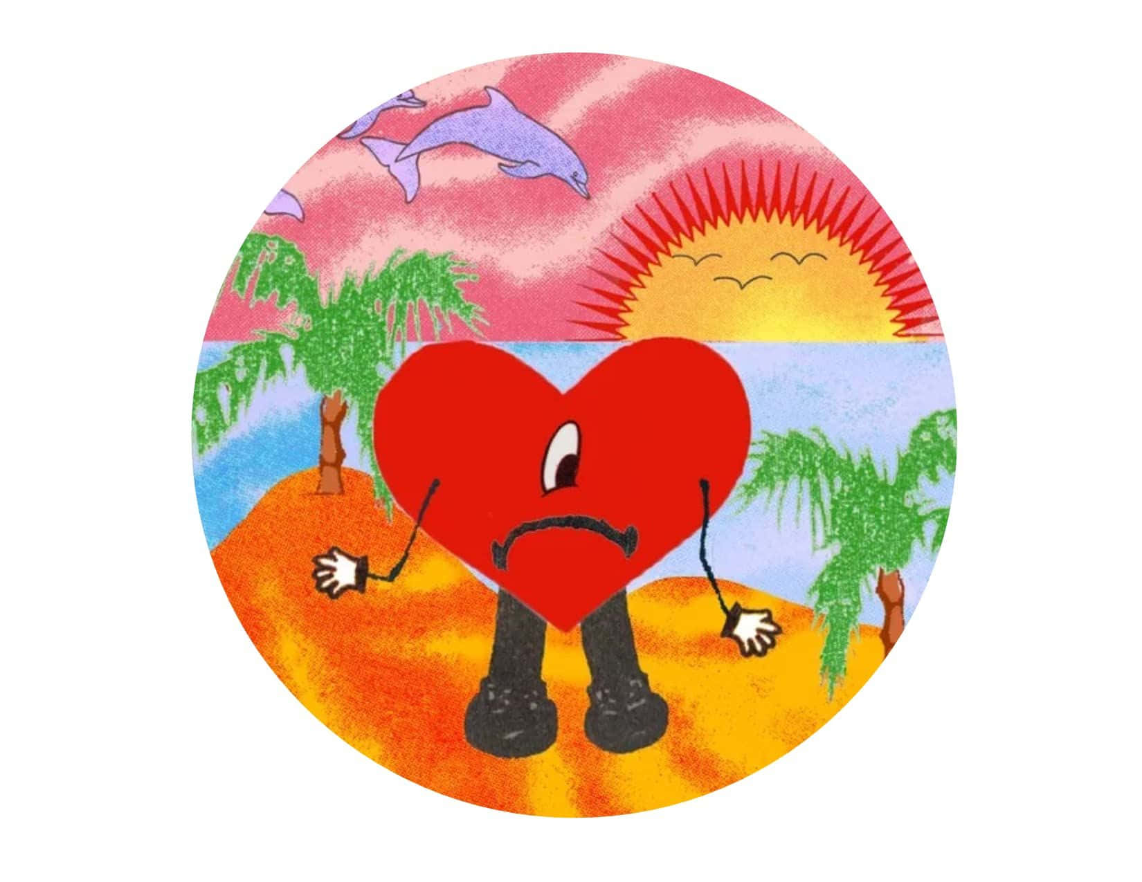 Animated Heart Character Tropical Beach Sunset Wallpaper
