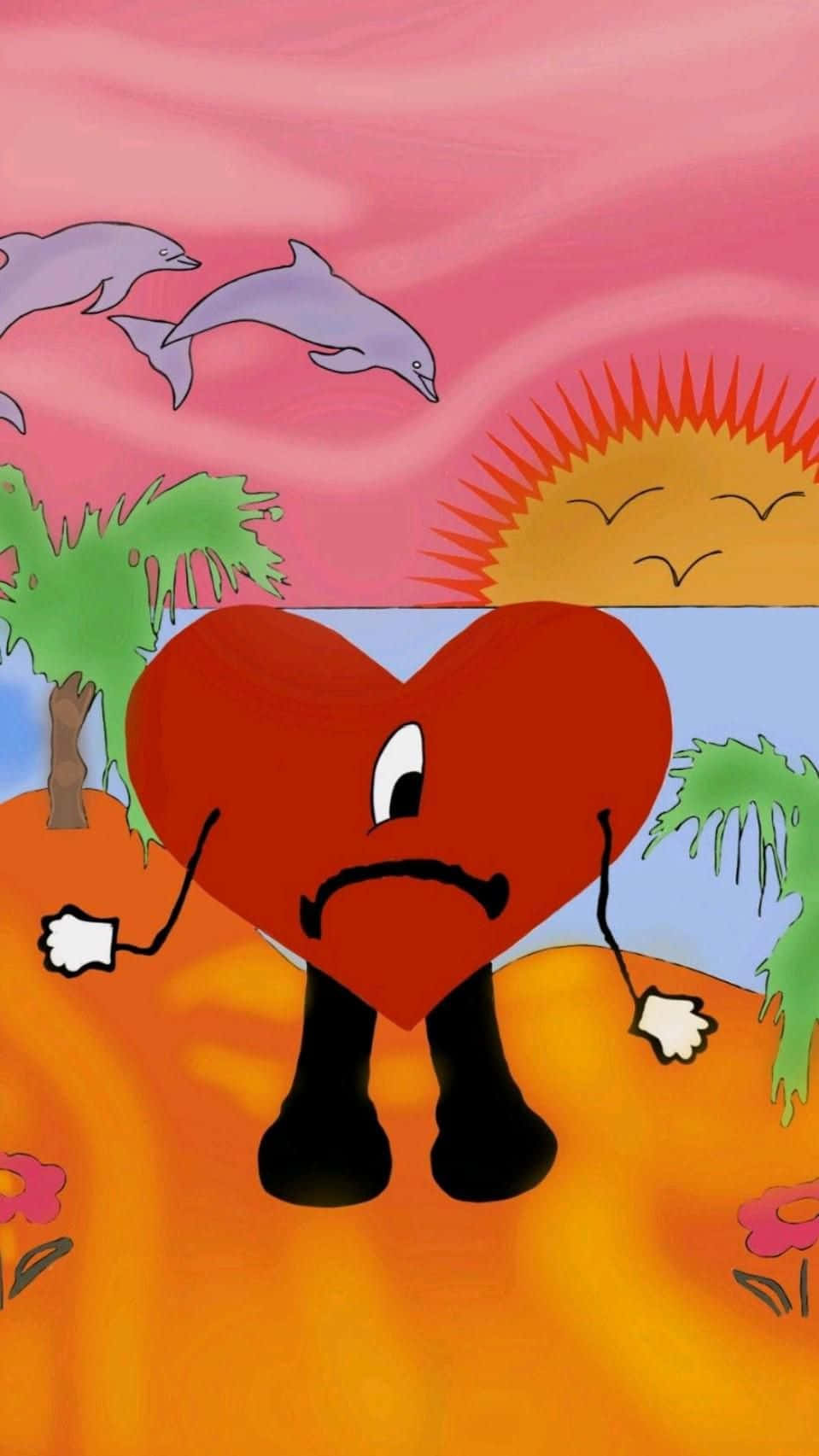 Animated Heart Characteron Tropical Background Wallpaper