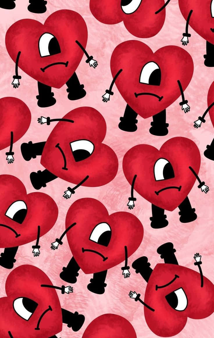 Animated Hearts With Expressions Pattern Wallpaper