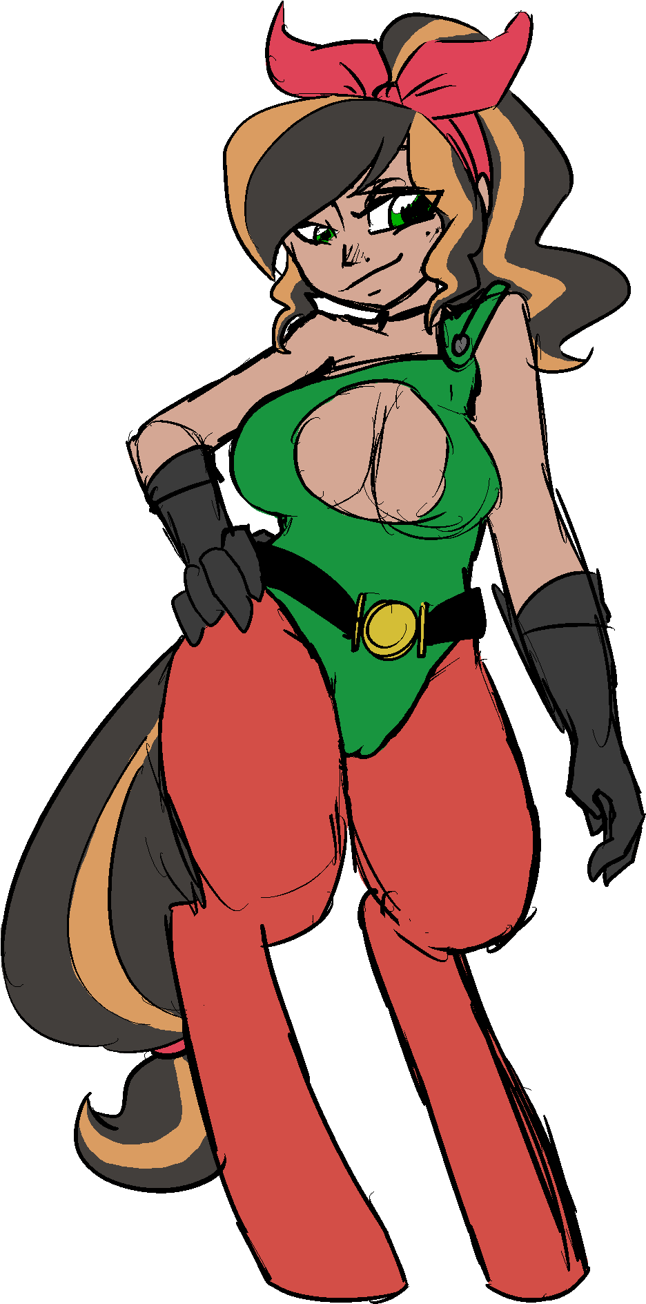 Animated Heroinein Greenand Red Outfit PNG