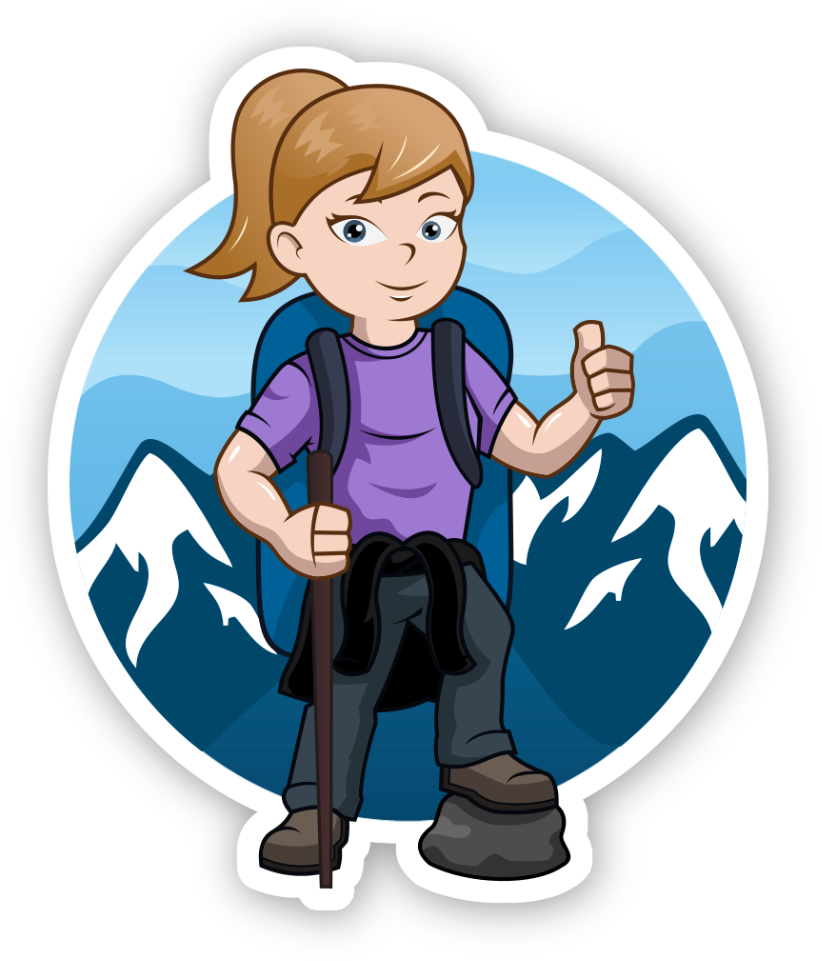 Animated Hiker Girl Mountain Backdrop PNG