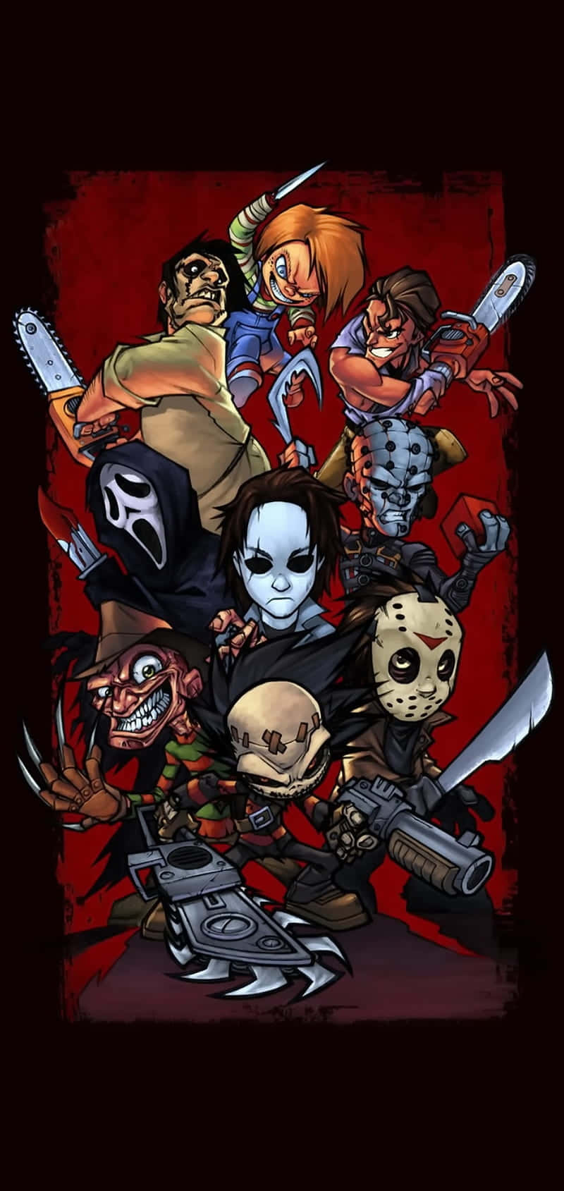 Animated Horror Villains Group Artwork Wallpaper