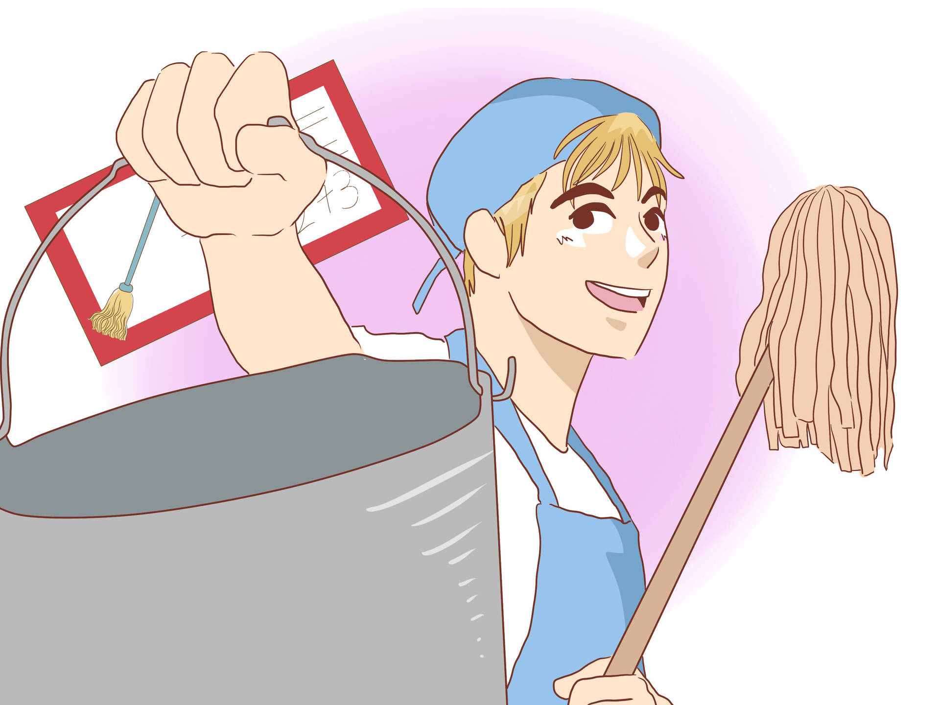 Animated House Cleaning Man Wallpaper