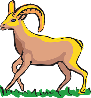 Animated Ibex On Grass PNG