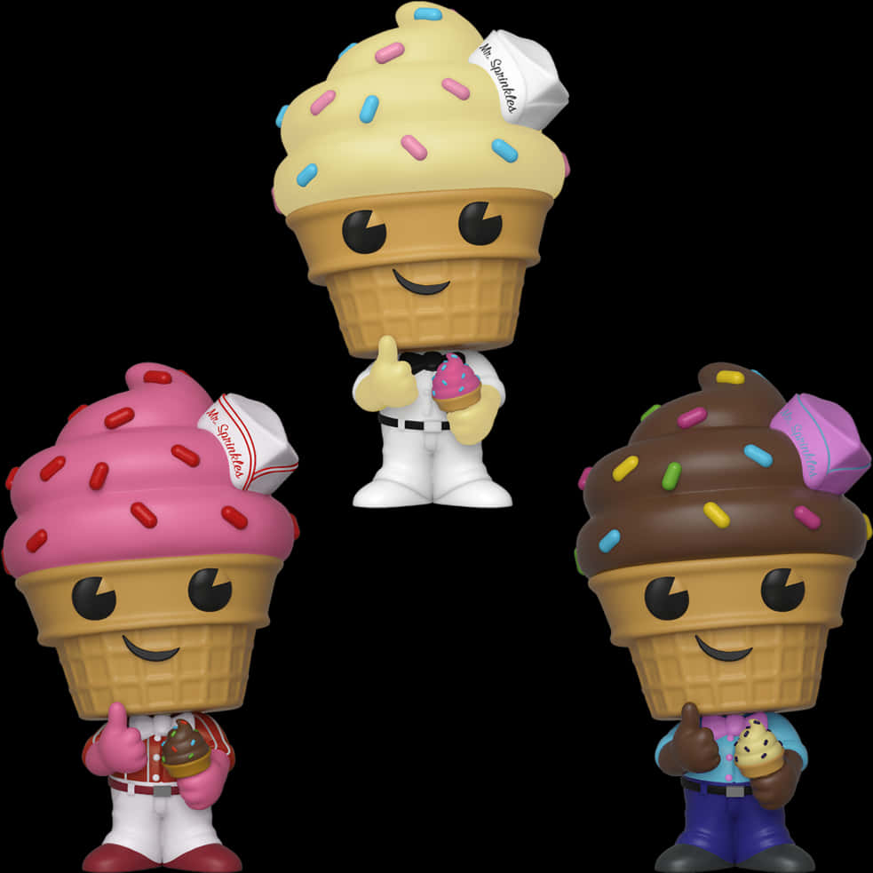 Animated Ice Cream Characters Posing PNG