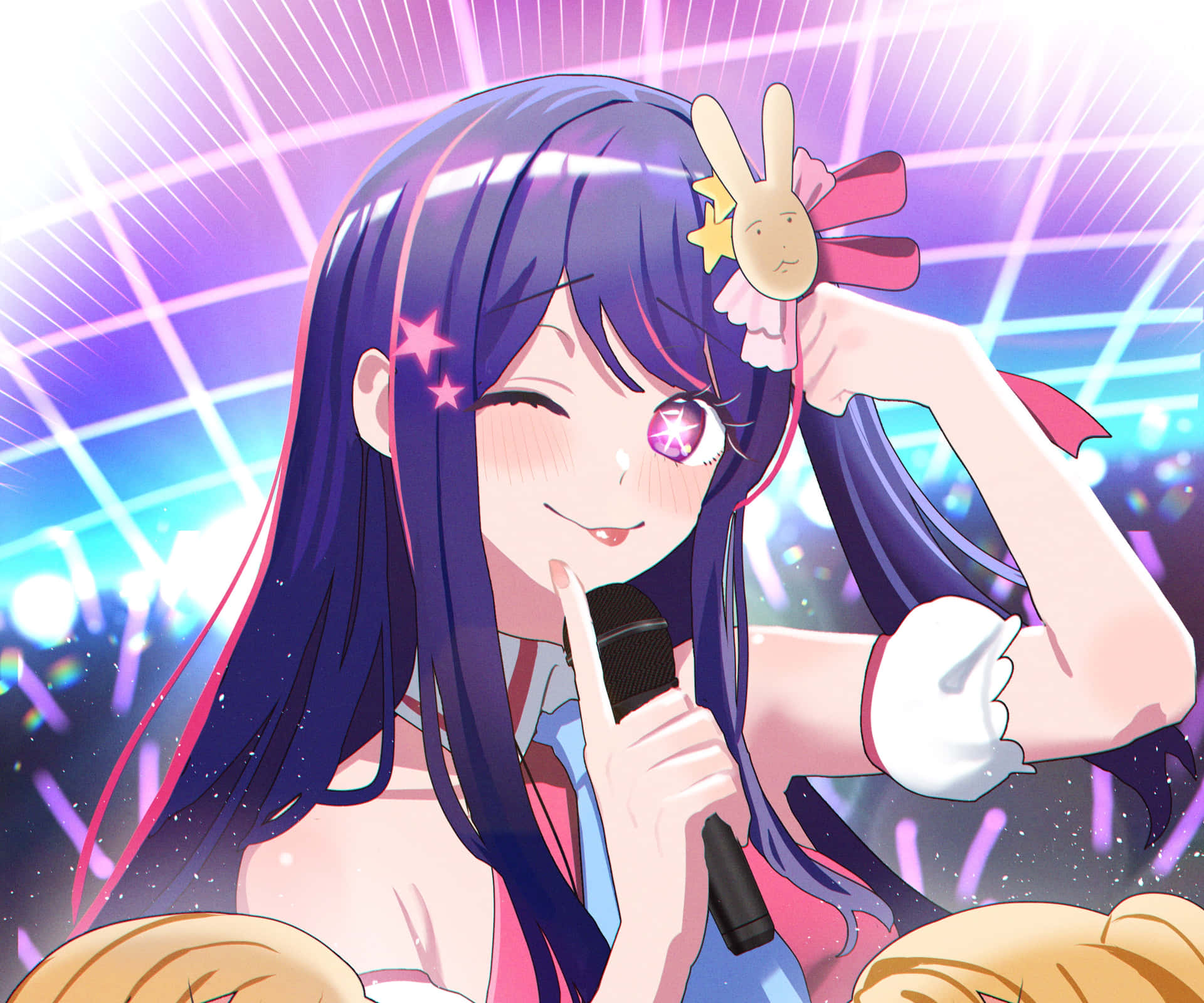 Animated Idol Performance Wink Peace Sign Wallpaper