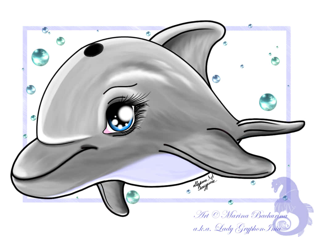 Download Animated Illustration Cute Dolphin Wallpaper 