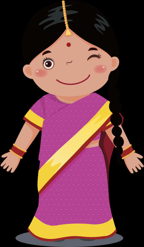 Animated Indian Girlin Traditional Saree PNG