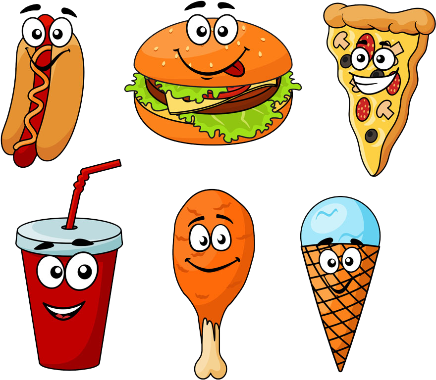 Animated Junk Food Characters PNG