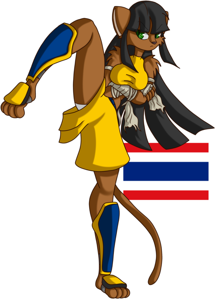 Animated Kickboxing Catwith Thai Flag PNG