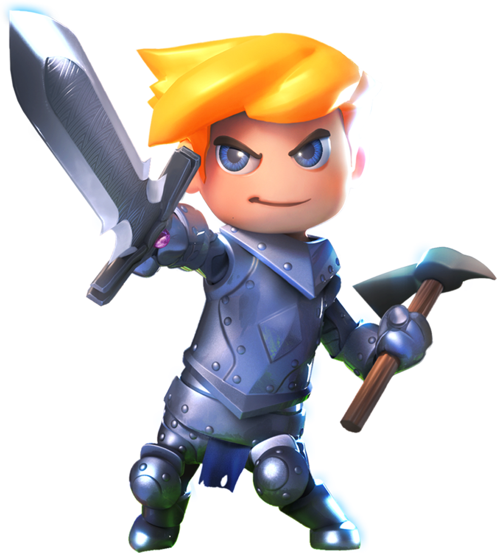Animated Knight Character With Swordand Pickaxe PNG