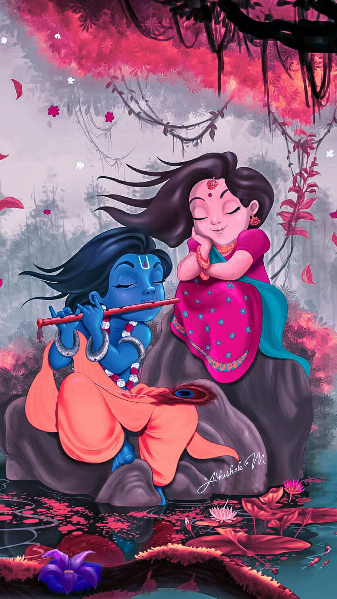 Krishnae Radha Apaixonados Em Animação. Papel de Parede