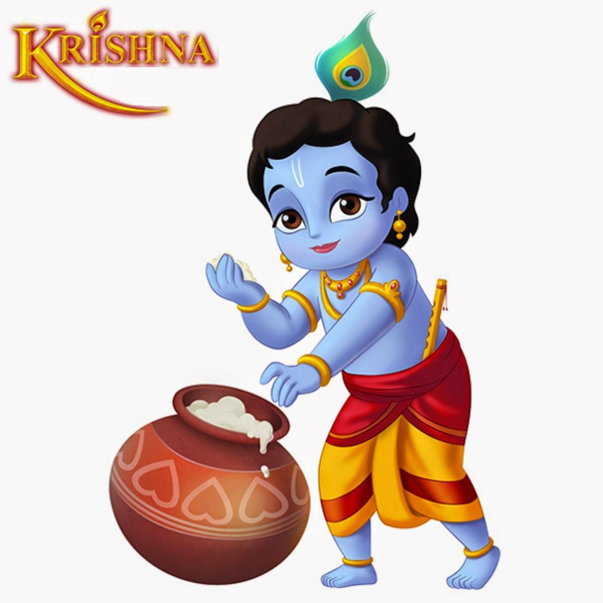 Animated Krishna Flexing His Food Wallpaper