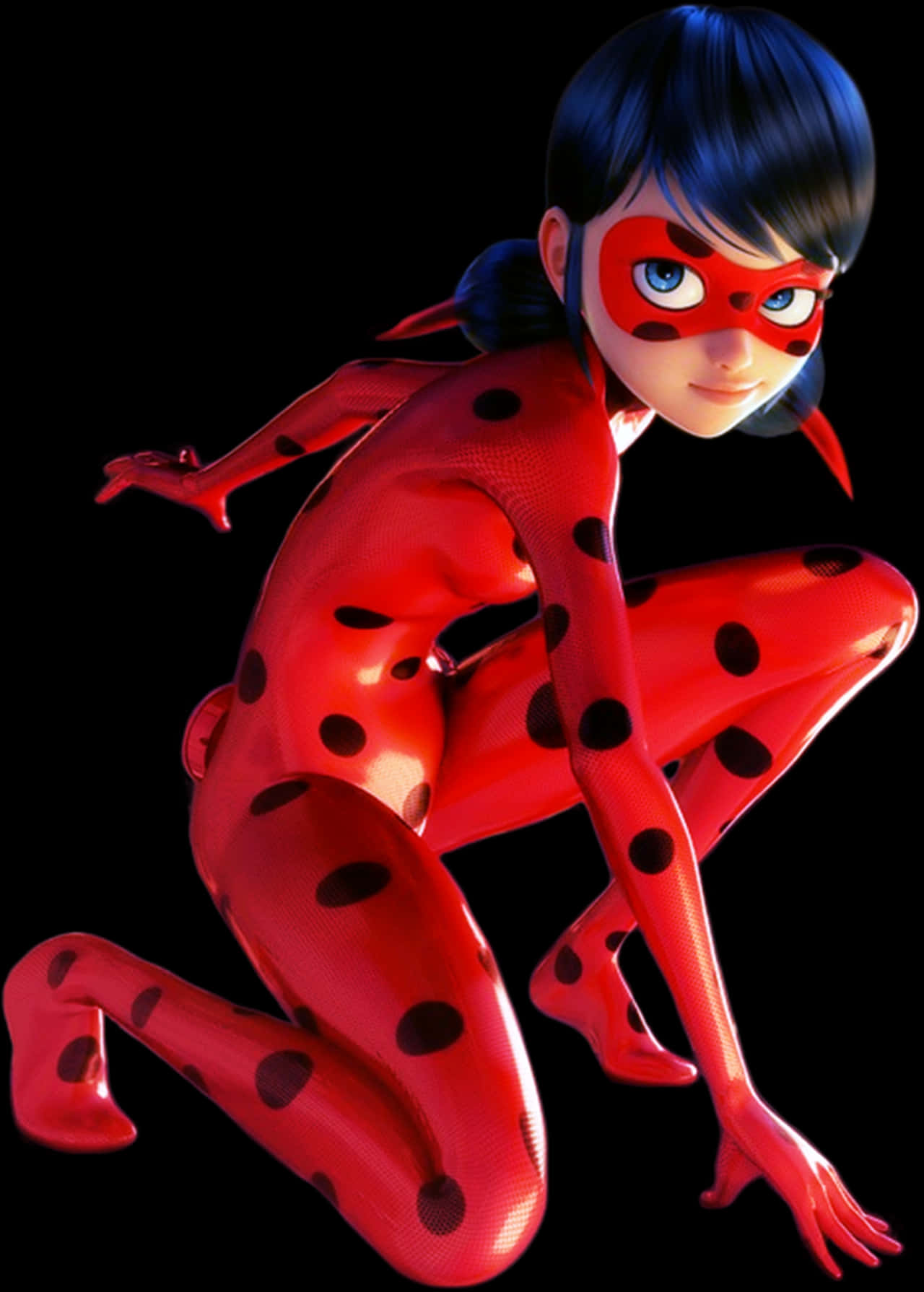 Animated Ladybug Heroine Crouch Pose PNG