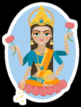 Animated Lakshmi Holding Lotus Flowers PNG