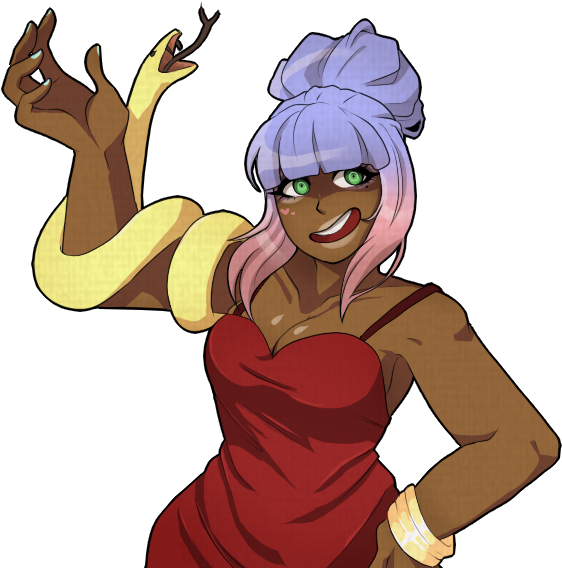 Animated Lamia Character Red Dress PNG