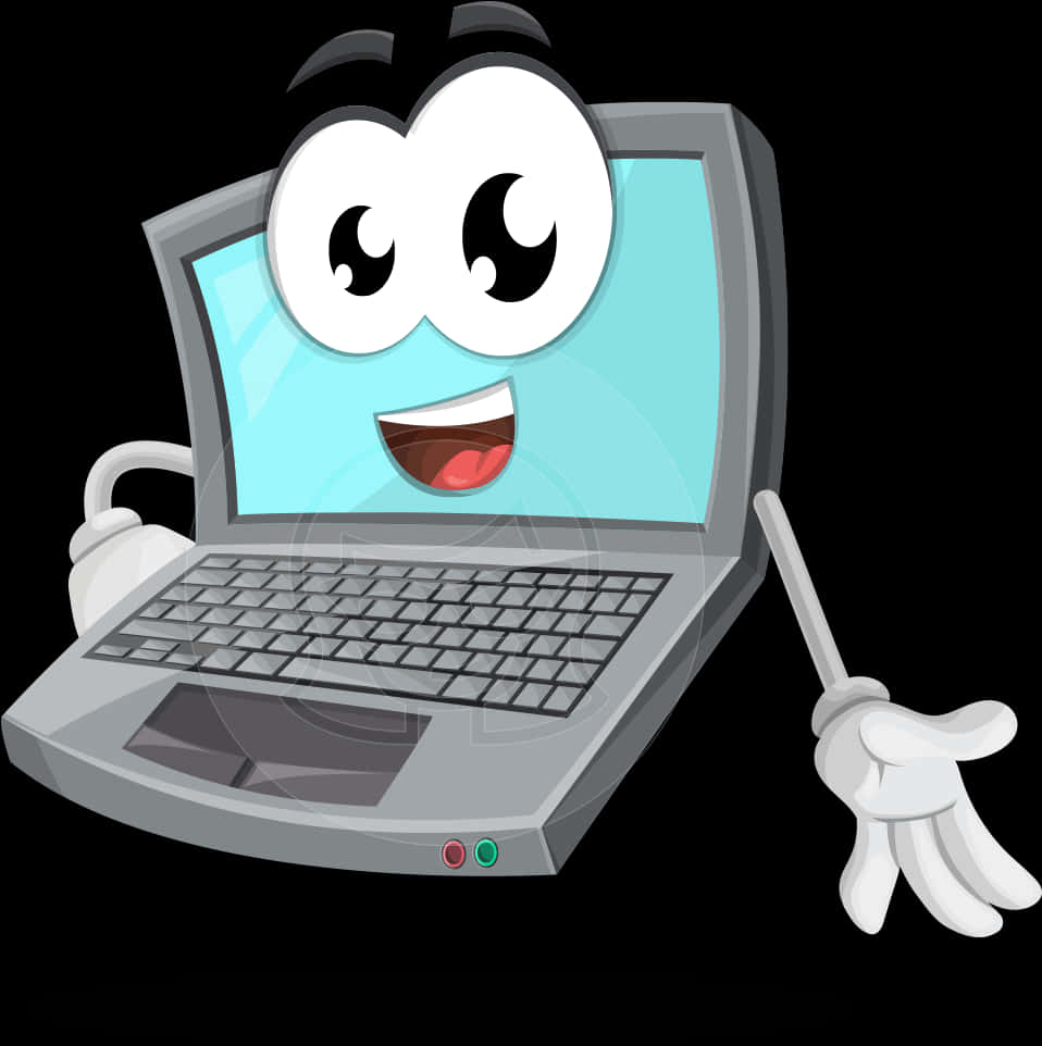 Animated Laptop Character Holding Pointer PNG