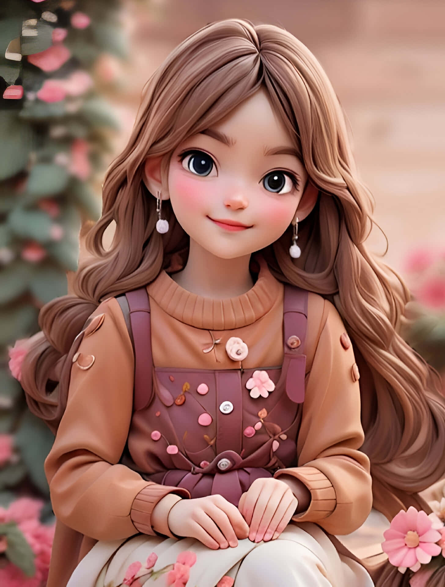 Animated Little Girl With Brown Hair Wallpaper